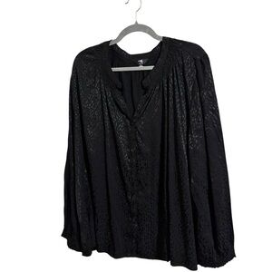 Terra &‎ Sky Black Label Black Patterned Button Up Shirt Plus 3X